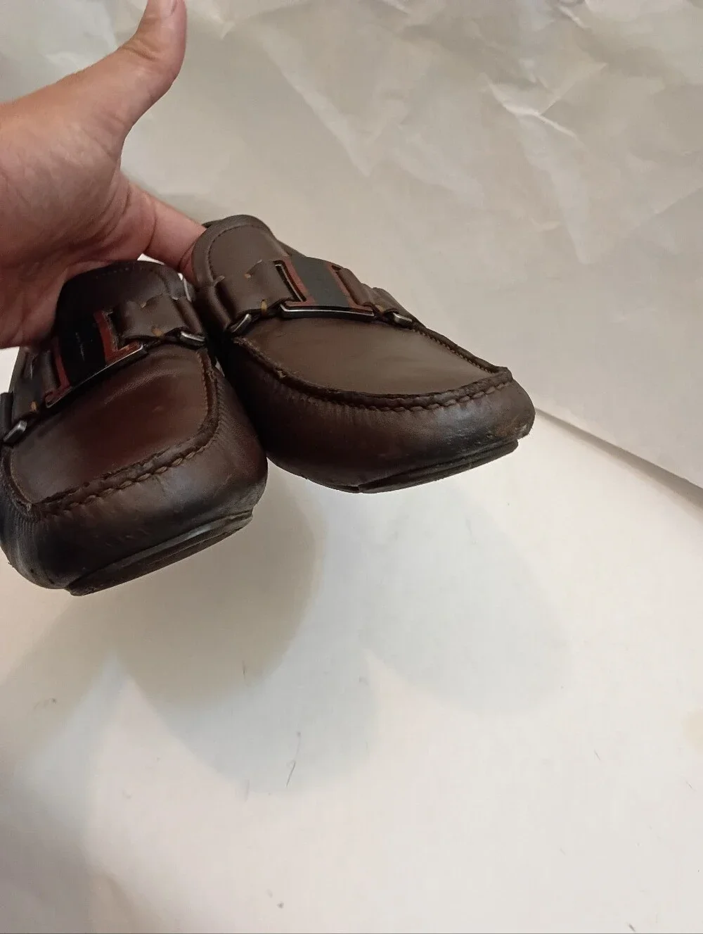 FERRAGAMO MENS Driving Loafers Big Buckle Size 8.5